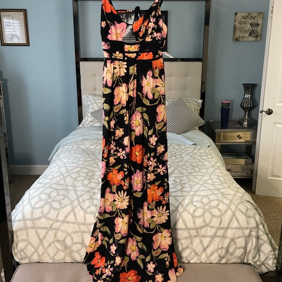 NEW FREE People Wisteria Floral Print VNeck Cut-Out Sleeveless Open TieBack Maxi - Picture 2 of 11